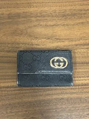 Authentic Gucci Made In Italy Black Leather Canvas GG Print Key & Card Holder • $75