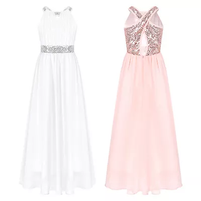 Flower Girls Dress Kids Shiny Sequins Wedding Party Maxi Gown Pageant Dresses • $26.65