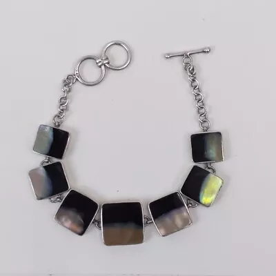 Vintage Bracelet Sterling Silver Enamel Iridescent Black 925 Signed KL Women's  • $30