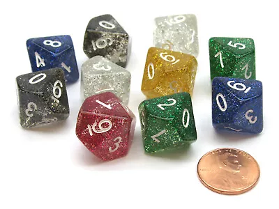 Pack Of 10 D10 Glitter 10-Sided Dice - Assorted Colors • $6.85