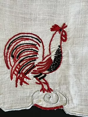 Set 8 Vintage Rooster Cocktail Napkins Linen Madeira Amazing Embroidered • $18