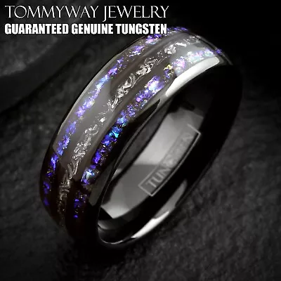 Black Tungsten Carbide Ring Blue Sandstone & Meteorite Space Galaxy Wedding Band • $23.99