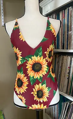 ZAFUL Red One Piece Sunflower Print Swimsuit Strappy Women's L Size 8 • $10.99