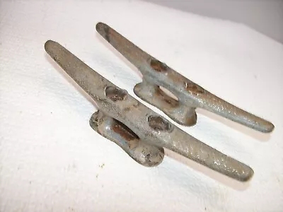 PAIR Of Vintage SOLID Galvanized Steel Dock 6  Cleats Mooring Boat Tie Down • $9.95