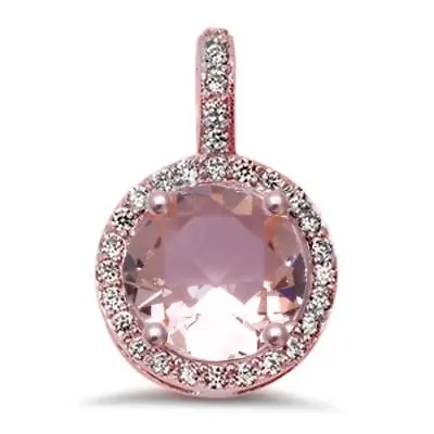 Rose Gold Plated Halo Morganite & Cubic Zirconia .925 Sterling Silver Pendant • $16.81