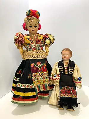 Matyo Fabric Dolls Hungarian Folk Art Set Of 2 Handmade • $50