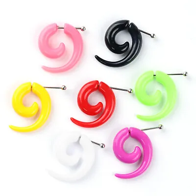 1Pair Acrylic Fake Spiral Horn Earring Gauge Cheater Stretcher Ear Plug Piercing • £2.75
