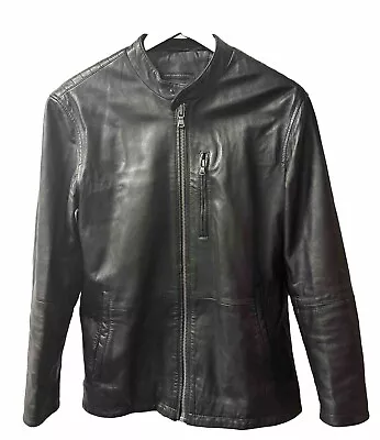 John Varvatos  USA Mens M Black Leather Racer Jacket Perfect Condition • $100