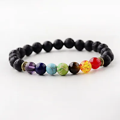 Bracelet Chakra Healing Beads Lava Natural Reiki Stone 7 8mm Gemstone Meditation • $7.29