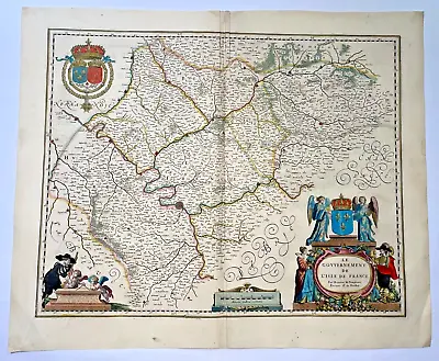 PARIS ILE DE FRANCE FRANCE 1642 WILLEM BLAEU LARGE ANTIQUE MAP 17th CENTURY • £150.41