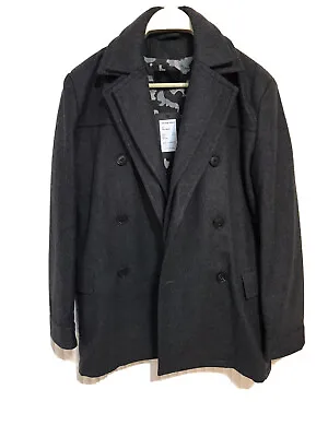 Jack & Jones Mens Wool Pea Coat Jacket Sz M Charcoal Gray New With Tag • $75