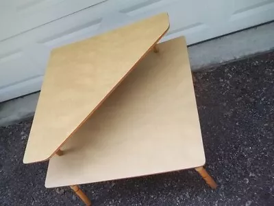 Vintage Solid Wood Rattan Coffee Corner Table 2 Tier Mid Century • $49.99