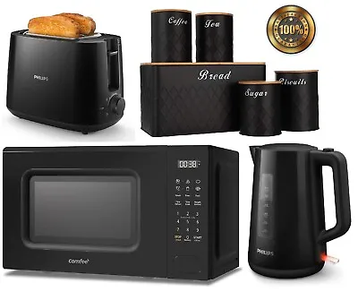 £229.99 • Buy PHILIPS Jug Kettle & Toaster Set With Microwave Comfee Bread Bin Canisters BLACK
