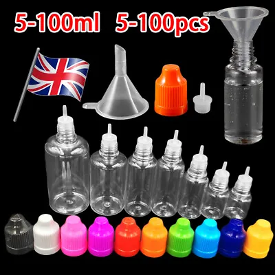 5-100ML Dropper Bottles+Funnels Long Tip PET Plastic Empty Bottles Liquid Oil UK • £4.28