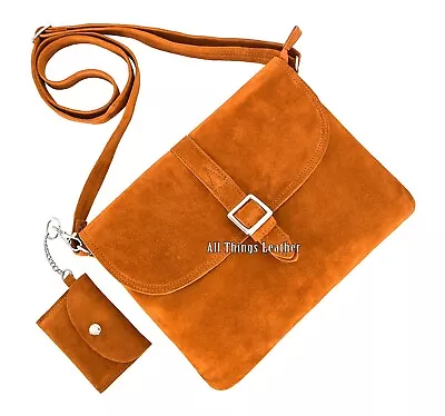 Womens Suede Leather Crossbody Bag Travel Tote Messenger Bag With Free Key Pouch • £27.99