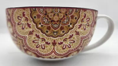 222 Fifth Lyria Saffron 3 INCH Wide Soup Mug 9542295 Yellow/Red Paisley Pattern • $9.99