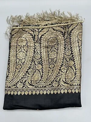 HAMNA Silk Embroidered Banarasi Dola Viscose Georgette Saree Black Gold 22x70in” • $31.99