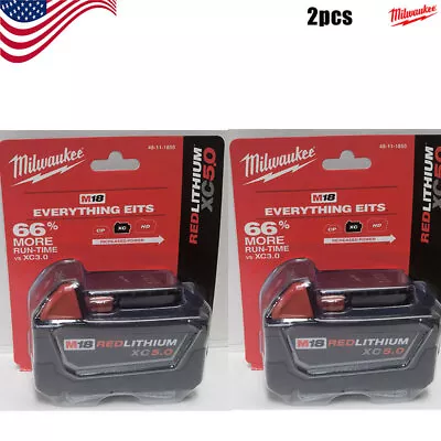 2PACK 18V Milwaukee 48-11-1850 5.0 AH Batteries M18 XC18 FAST SHIPPINGs • $89