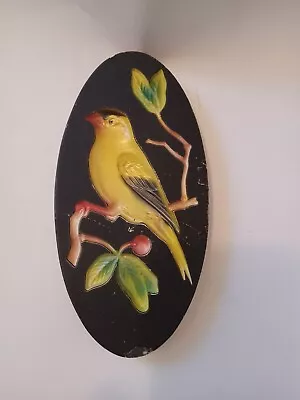 Vintage Goldfinch Chalkware Recessed Wall Hanging Black Yellow Bird Oval 7  • $14