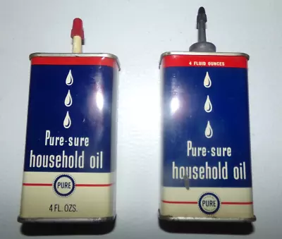 PURE SURE  Household Oil Can Pure Oil Handy Oiler 4 Oz Tin Lot Lead Tip • $21.50