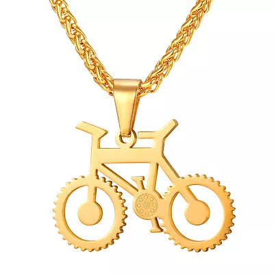 Gold Bicycle Jewelry Men Women Stainless Steel Bike Necklace For Biker • $10.99