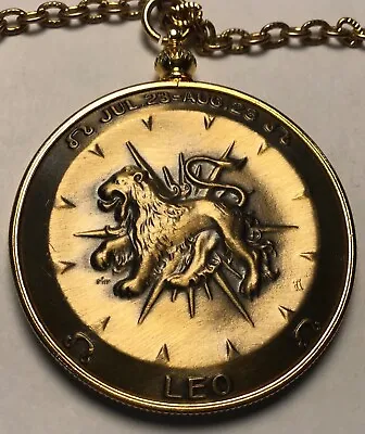 Vintage Solid Bronze Zodiac Medallion LEO The Lion Pendant Chain Necklace Gift • $34.99