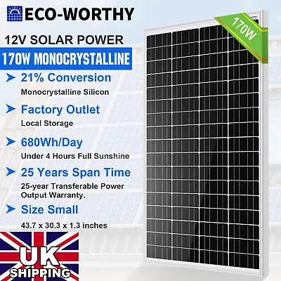 ECO-WORTHY 200W 170W 12V Volt Mono Solar Pane For Battery Charger RV Boat Camper • £84.99