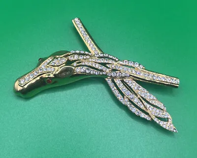Vintage Unsigned ??Massive Gold Tone Clear Rhinestone Snake Branch Brooch • $59.49