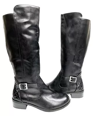 Arizona Dino Faux Leather Black Tall Wide Calf Riding Boots Women's 6 M NEW • $15.48