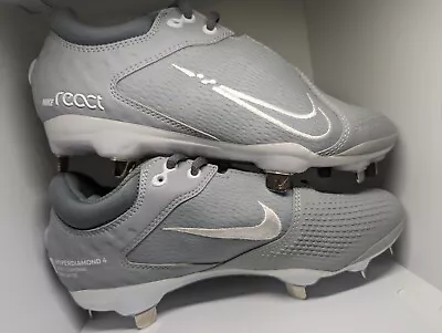 Nike React Hyper Diamond 4 Grey Size 6.5/Womens Metal Softball Cleats 🔥 • $14