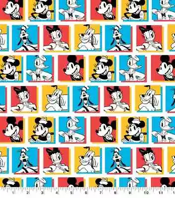 Disney Mickey Mouse Black And White Block Cotton Fabric 32  X 44  Remnant • $7