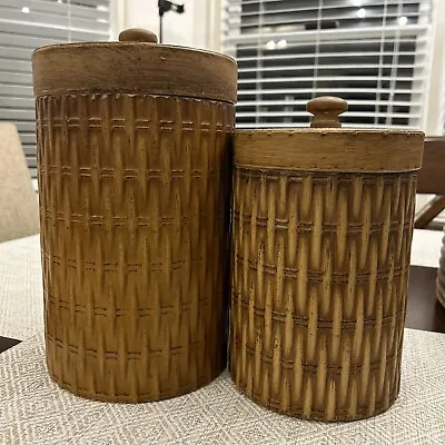 Hobby Lobby Metal Canisters With Rattan Pattern Set Of 2. • $18.68