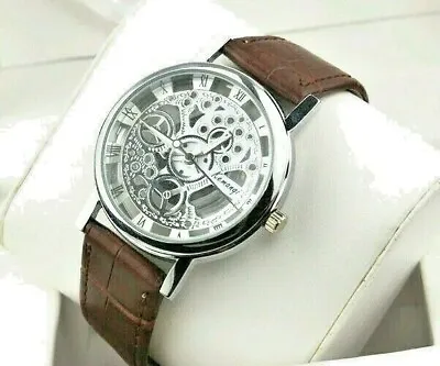 £5.79 • Buy Luxury Men's Hollow Skeleton Manual Mechanical LOOK Stainless Steel Wrist Watch