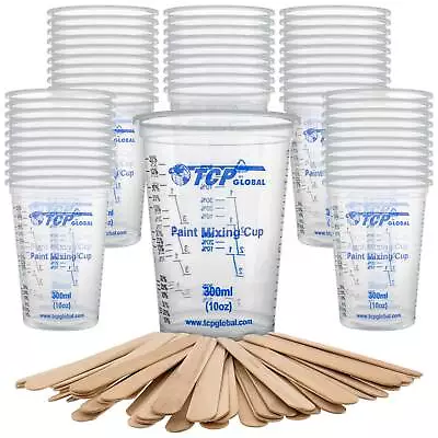 50 - 10 Oz (300ml) Disposable Flexible Graduated Plastic Mixing Cups 50 Sticks • $14.99