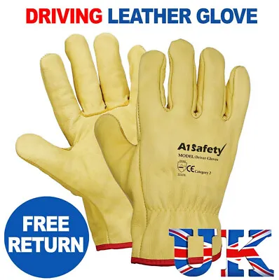 Yellow Leather Gardening Gloves Thorn Proof Garden Work Driver Safety Glove • £5.45