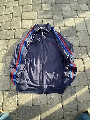 Vintage Nike Full Zip Track Jacket Medium Navy Blue Red Swoosh Needles Y2k XL • $15