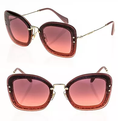 MIU MIU REVEAL Glitter 02T Gold Pink Red Gradient Rimless Sunglasses MU02TS • $200.88