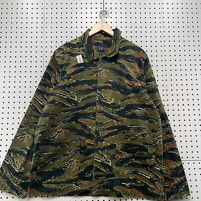 GAP Tiger Striped Button Shirt Mens Large Green Military Camo Camouflage 24x29 • $34.56