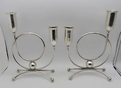 Sterling Silver Mid Century Modern Candlestick Holders Made In Mexico 32.2 Ozt • $895