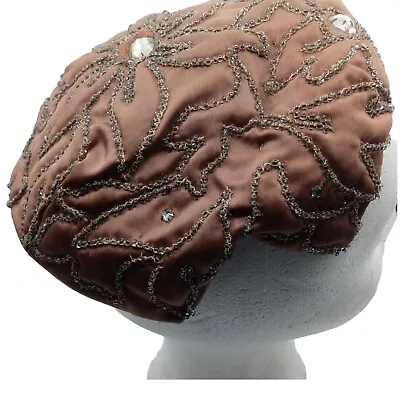 Vintage Italian Marche Exclusive 40s 50s Cocktail Hat Brown Beads Rhinestones • $31.96