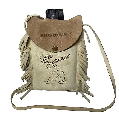 Vintage Little Buckaroo Cowboy Canteen & Bag - Seneca Rocks WV Leather Fringe  • $34.94