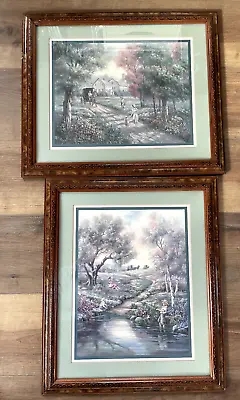 Vntg Home Interiors Amish Horse  & Buggy Country Farm Fishing Pictures  Set Of 2 • $70