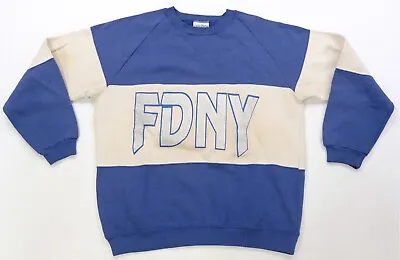 Rare VTG VELVA SHEEN FDNY New York City Fire Department Striped Sweatshirt 80s L • $39.99