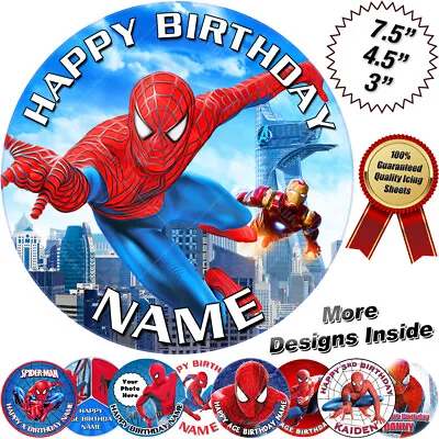 Spiderman Cake Topper Personalised Decoration Circle Edible Icing • £7.23