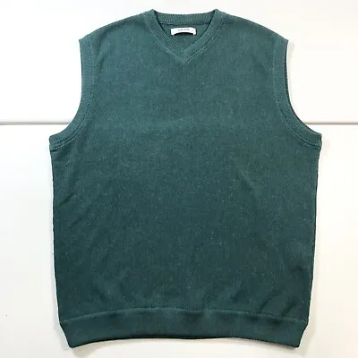 Ashworth Mens Sz Large Golfing V-neck Sweater Vest Green Alpaca Cotton • $19