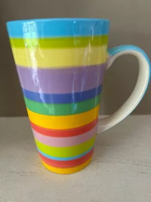 Tall Rainbow Ceramic Mug Hot Chocolate Tea Coffee Mug Stripey Colours • £12.99