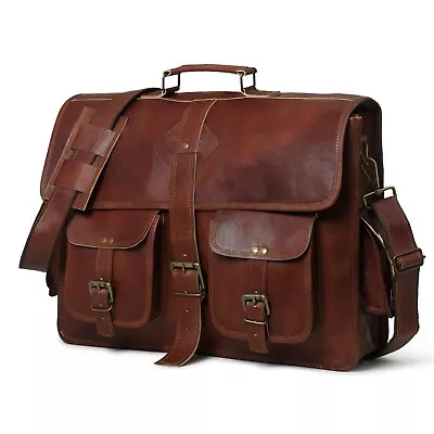 Full Grain Leather Cross Body Laptop Messenger Bag For Men & Women 18  Brown • $57.34