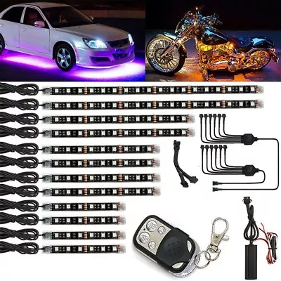 12X Car RGB 120 LED Light Strip Motorcycle Atmosphere Glow Neon Lamp Kit Remote • $24.99