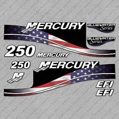 Mercury 250 HP EFI BlueWater USA Flag Edition Outboard Engine Decal Set • $55.79