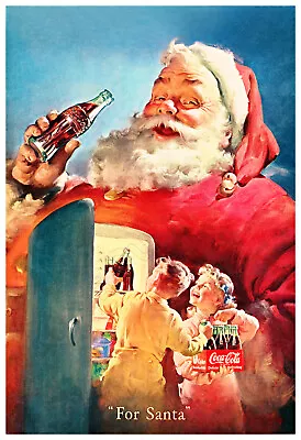 Coca Cola Christmas Santa Drinking A Coke - 1950 Vintage-Style Poster • $19.95